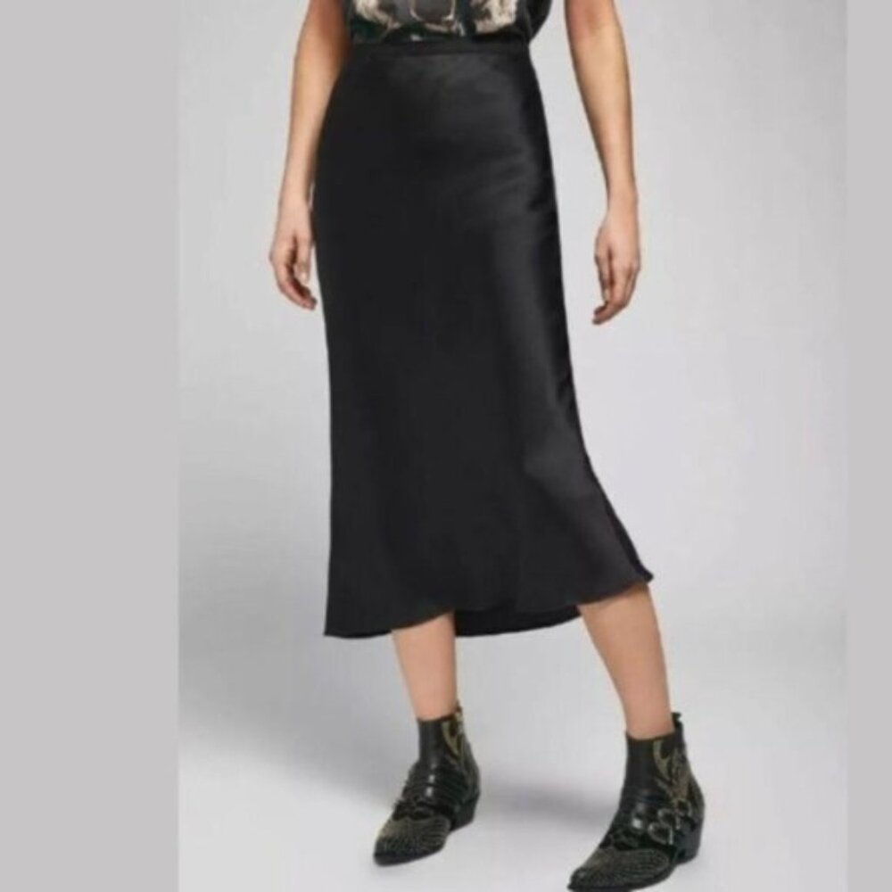Rachel Zoe Black Bias Satin Slip Midi Skirt - S/M - Picture 3 of 9